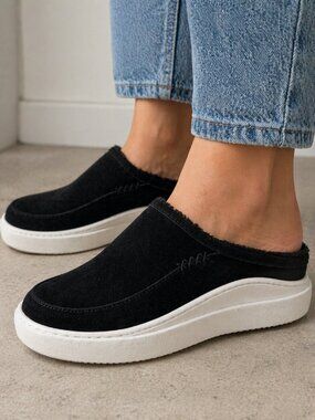 Lucky Brand Korrin Mule Sneakers Black Suede Platform Slip On Size 7 Cozy Casual